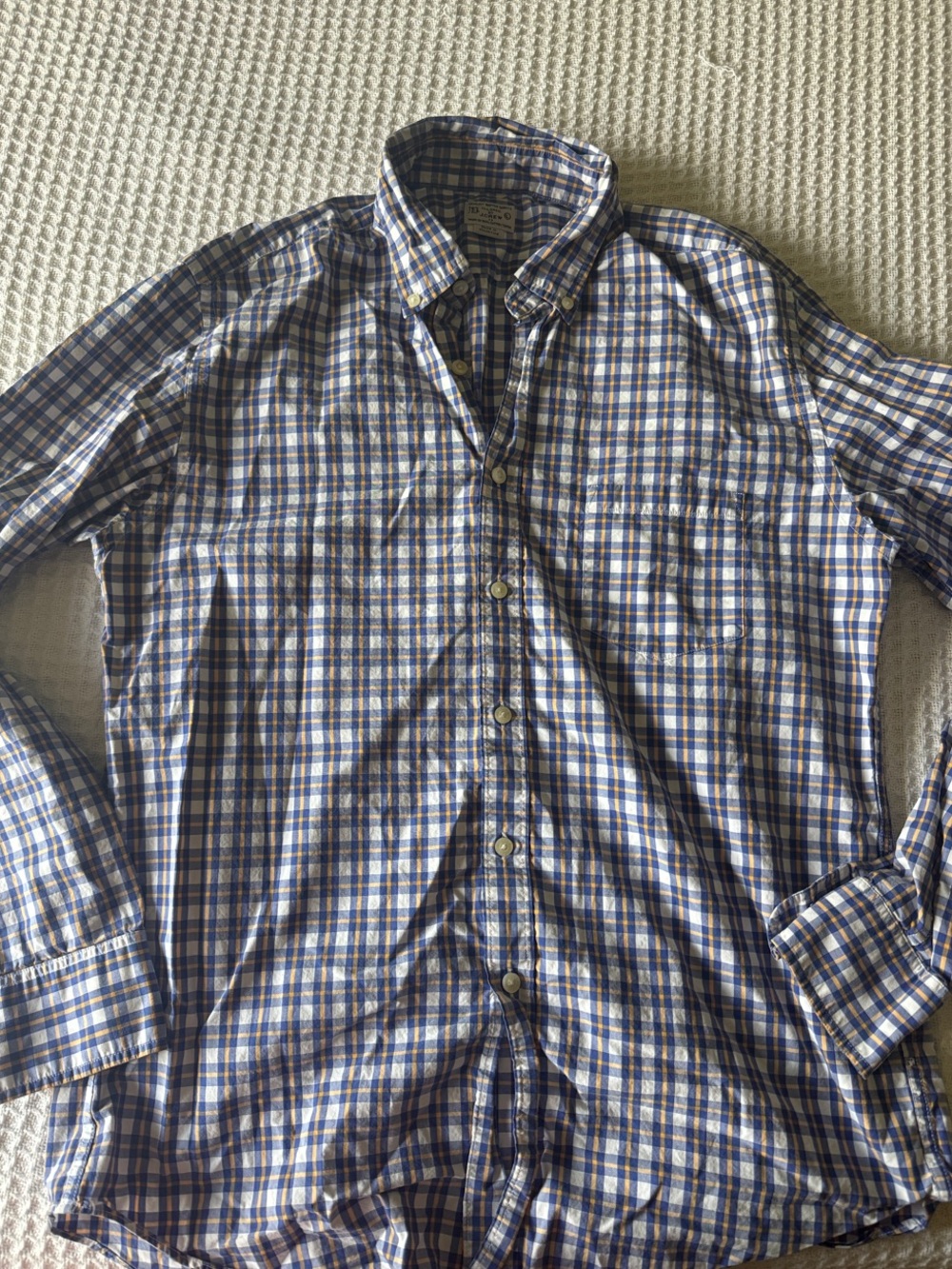 J. Crew Blue and White Plaid Button-Down Shirt
